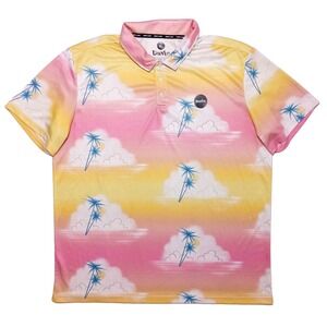 DUVIN Short Sleeve Performance Polo Shirt Pink Yellow‎ Palms XL